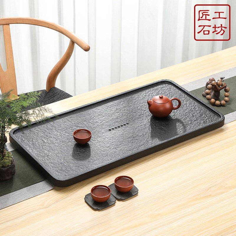 新品匠工石乌金石茶盘天然整块石头排水茶台石材家用茶海简约功夫