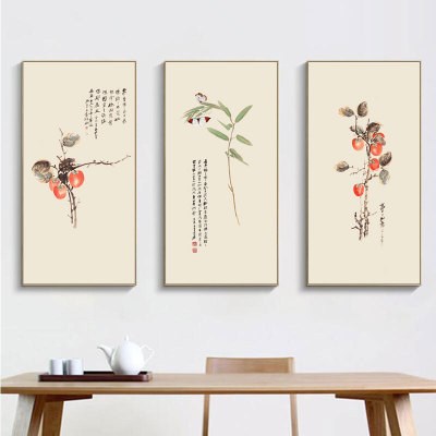 齐白石荷花水墨画禅意新中式客厅装饰画玄关茶室竖幅壁画三联挂.