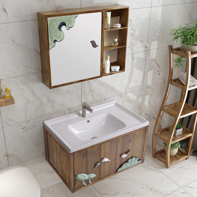 台实新小户台盆池艺术中式仿古洗手盆柜组合卫生间柜木浴室洗漱型