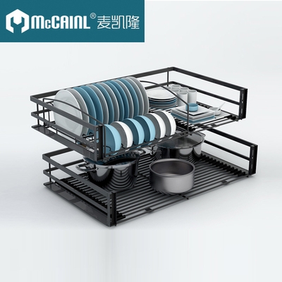 中国抽屉双层厨房篮拉拉五金件篮拉篮篮不锈钢配件式橱柜厨柜隆凯