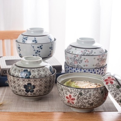 日式陶瓷带盖碗泡面碗家用蒸菜碗甜品汤碗有盖子的蒸蛋碗可微波炉