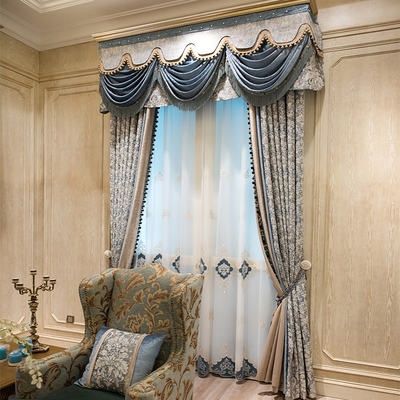 窗i帘头窗幔雪尼尔提花窗帘布定制客厅落地窗【欧式风格】