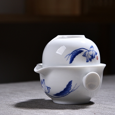 粗陶快客杯单人一壶一二杯日式白瓷泡茶杯旅行紫砂茶具套装便捷.