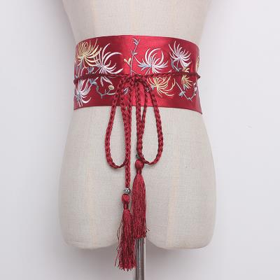 复i古刺绣腰带民族风国风和风流苏绑带宽腰封中式汉服束腰女衬衫