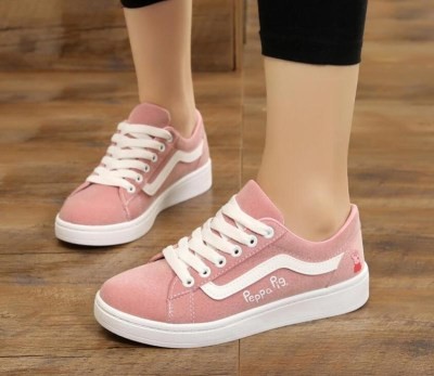 粉色女百鞋单鞋跑步鞋甜美平跟平底运动鞋板低帮休闲鞋少女系带搭