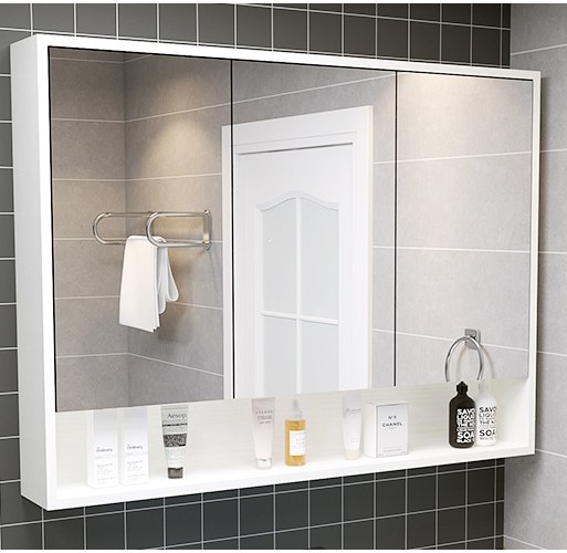 镜挂厕所箱浴室木实卫生间物架柜储物带墙置式梳妆洗手间镜防水镜