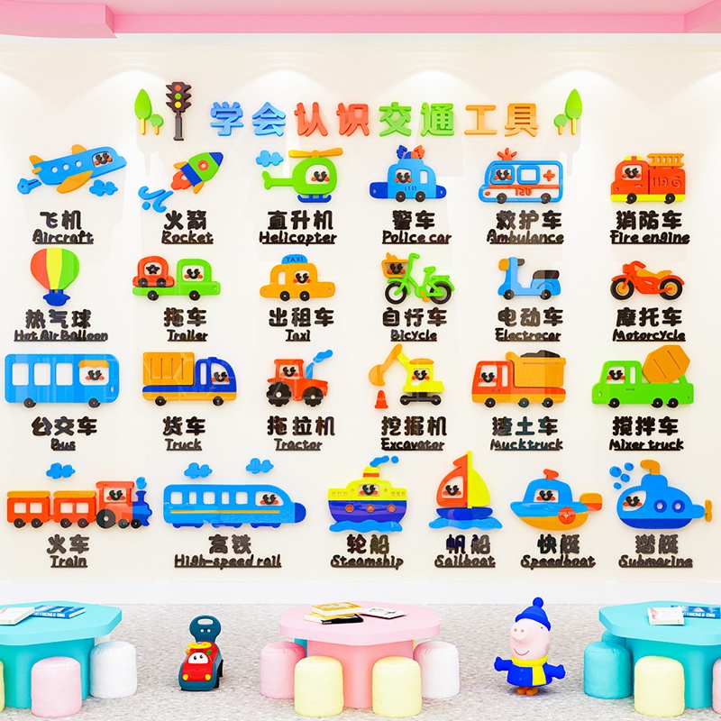 新品幼儿园交通工具墙贴画立体环创主题墙面装饰教室大厅走廊环境