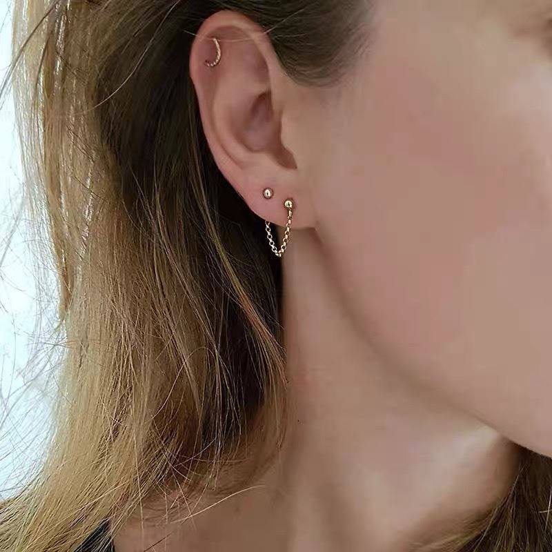 双耳钉上下两耳洞2021年新款潮女韩式休闲适合两个小的精致好看