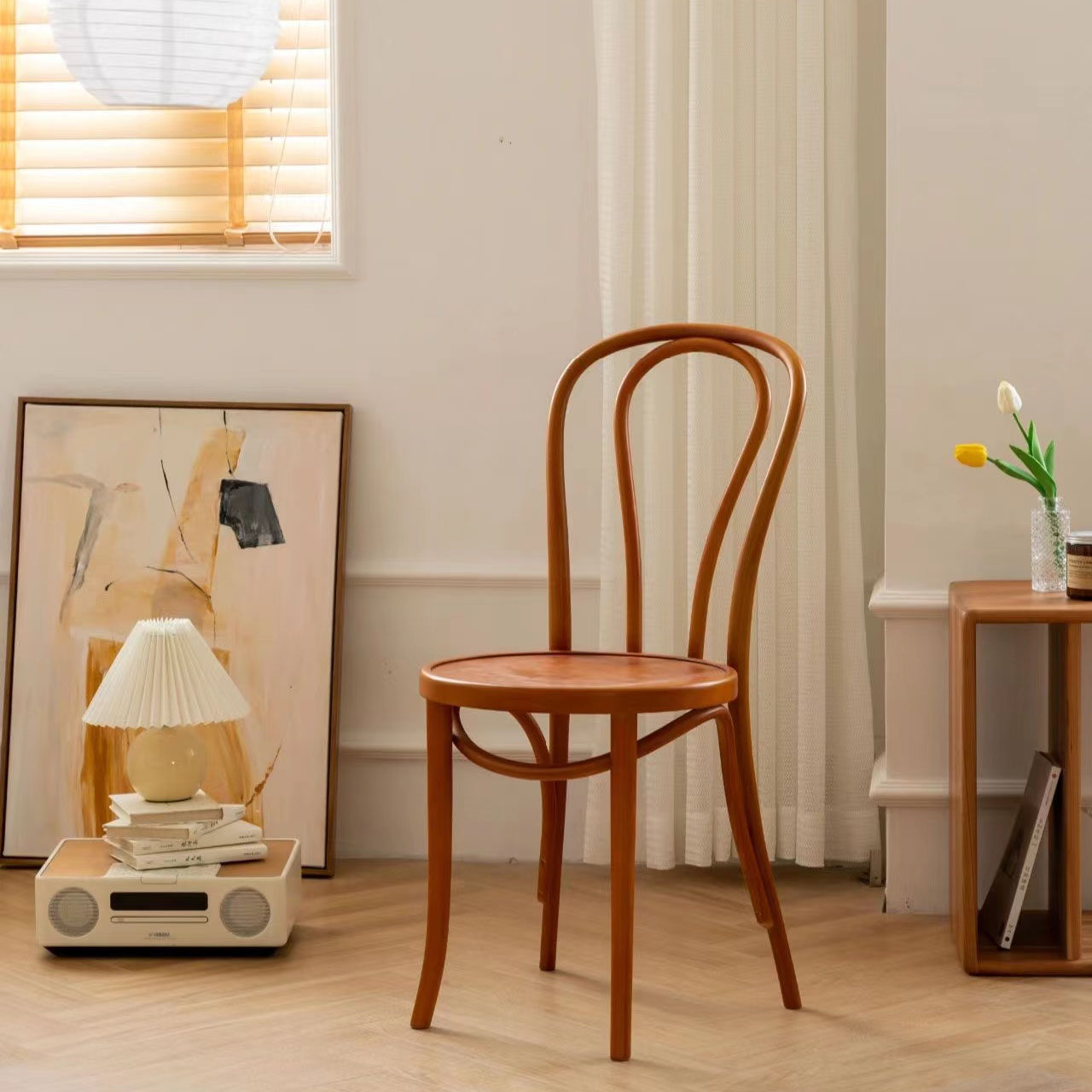 北欧复古桑纳索奈特实木餐椅榉木美式阳台家用简约中古靠背咖啡椅