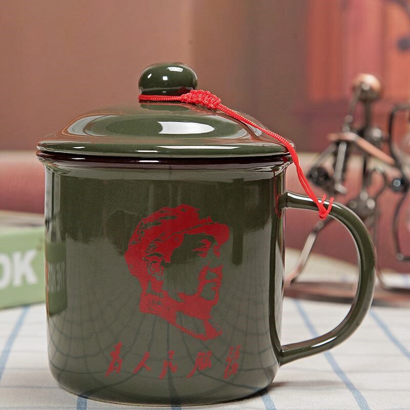 复古老式大容量搪瓷杯杯怀旧铁杯大茶缸杯子军绿色搪瓷杯茶缸子