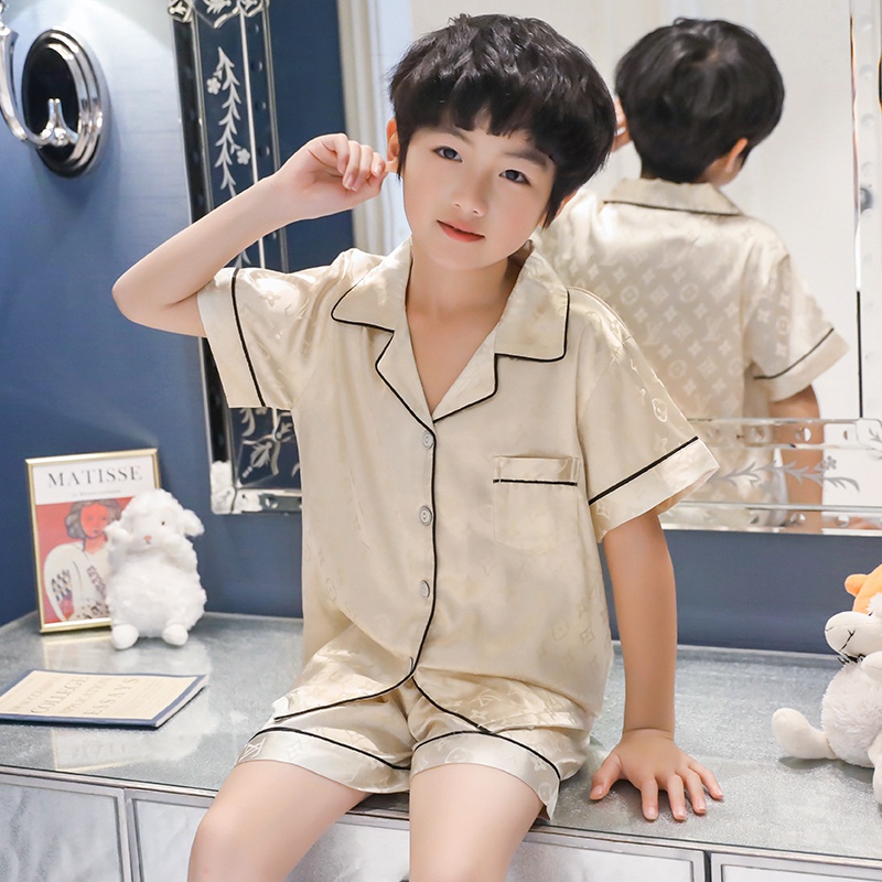 男童冰丝睡衣儿童夏季男孩薄款短袖中大童套装休闲小孩空调家居服