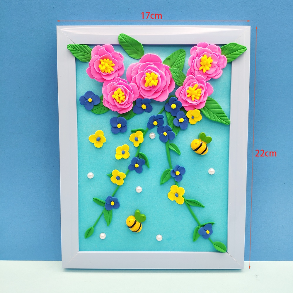 儿童手工制作diy木质立体画框雪花泥超轻粘土相框粘土作品框