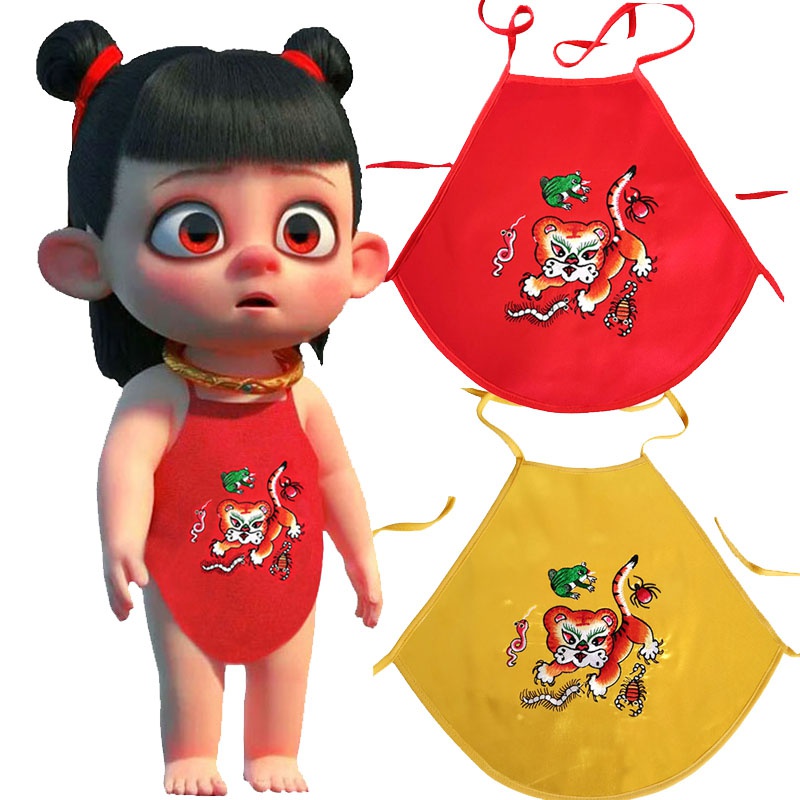 宝宝五毒肚兜新生婴儿纯棉夏薄款百天周岁红黄老虎衣服刺绣护肚围