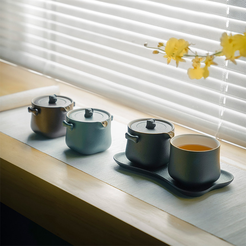 万仟堂陶瓷快客杯一壶一杯一盘居家泡茶办公杯成套茶具茶杯旺财