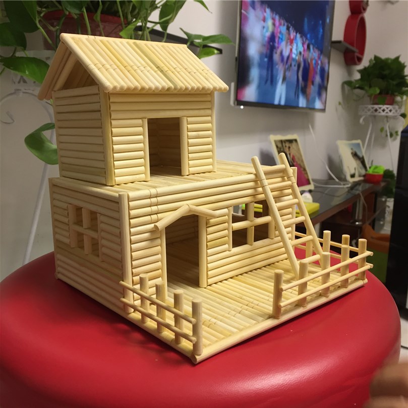 纯手工制作房子成品一次性筷子工艺品创意摆件diy小二楼模型礼物