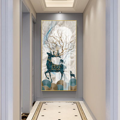 入门玄关装饰画萌萌麋鹿壁画进门玄关墙走廊尽头挂画竖版大气欢唱商贸