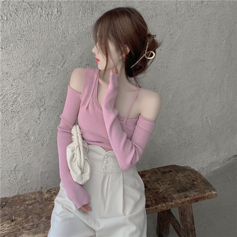 网红2020新款直播衣服女主播跳舞服装上镜性感露肩上衣针织衫秋冬