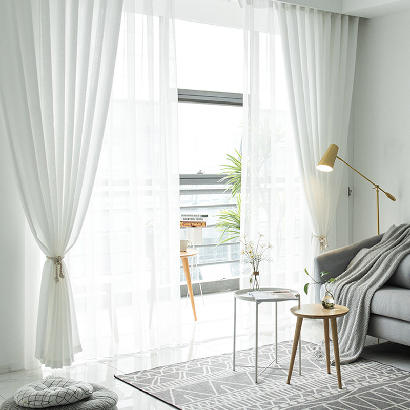北欧白纱透光不透人纯色雪纺纱窗帘轻奢客厅阳台隔断窗纱定制成品