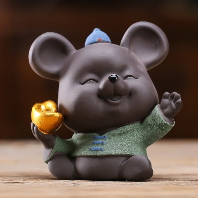 新中式摆件鼠年吉祥物金钱鼠可爱招财家居客厅装饰品茶宠生日礼品