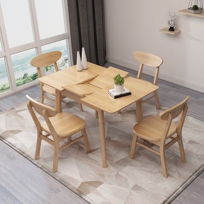 伸缩小型餐桌折叠小户型欧实木家用餐桌椅组合约原木饭桌