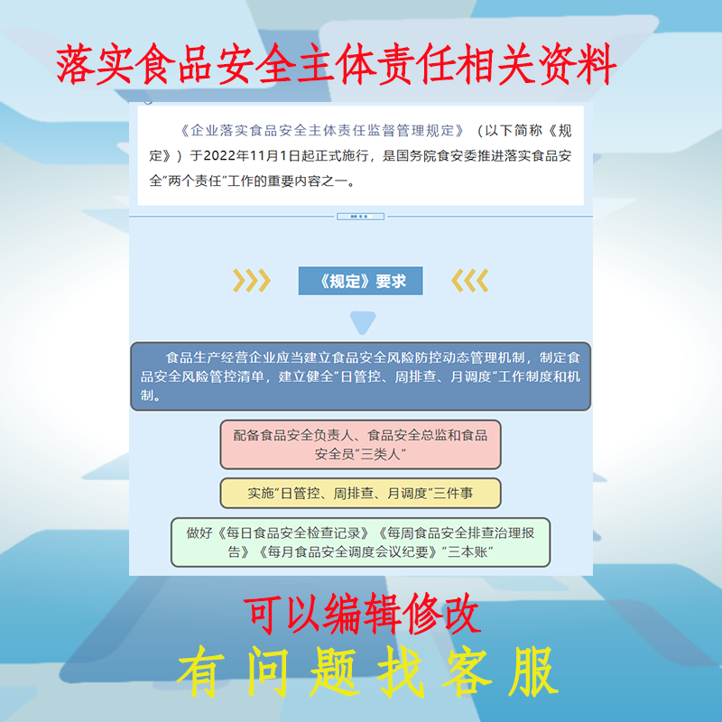 落实食品安全主体责任日管控周排查月调度食品安全总监餐饮食堂工