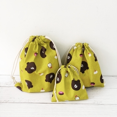 学生女手机棉麻迷你抽绳束口袋小布袋零钱包收纳布袋韩国卡通可爱
