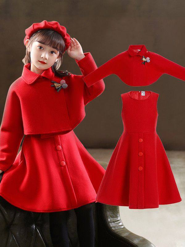 女童连衣裙秋冬2020冬装新款公主裙洋气加绒儿童新年红色裙子冬