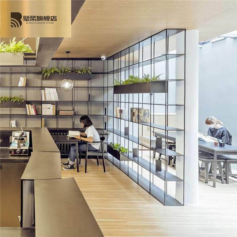 图书馆书架钢制落地置物架铁艺办公室货架多层展示架隔断家用书柜