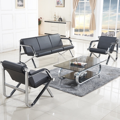 简易办公室沙发茶几组合简约不锈钢接待办公沙发五金铁钢架三人.