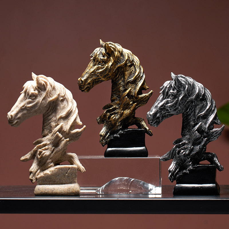 现代轻奢办公室创意个性马头雕塑艺术架摆件客厅电视柜摆台装饰品