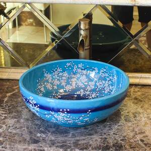 2021陶瓷彩色台上盆怀旧圆盆手工盆ktv用艺术盆北欧家用洗脸盆33