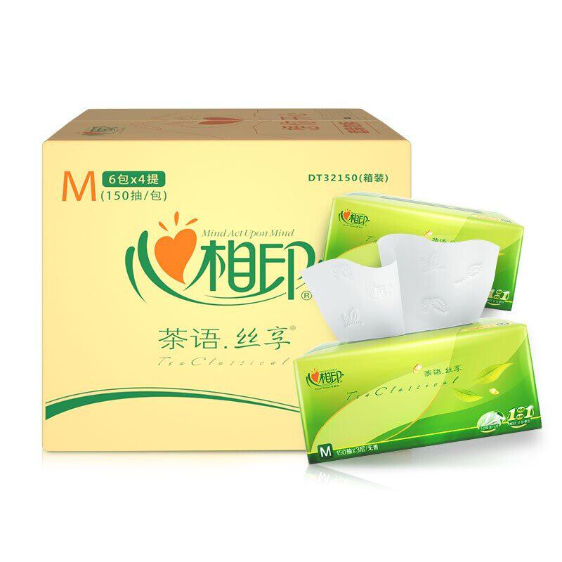 心相印抽纸茶语丝享系列3层150抽面巾纸24包纸巾mplus码母