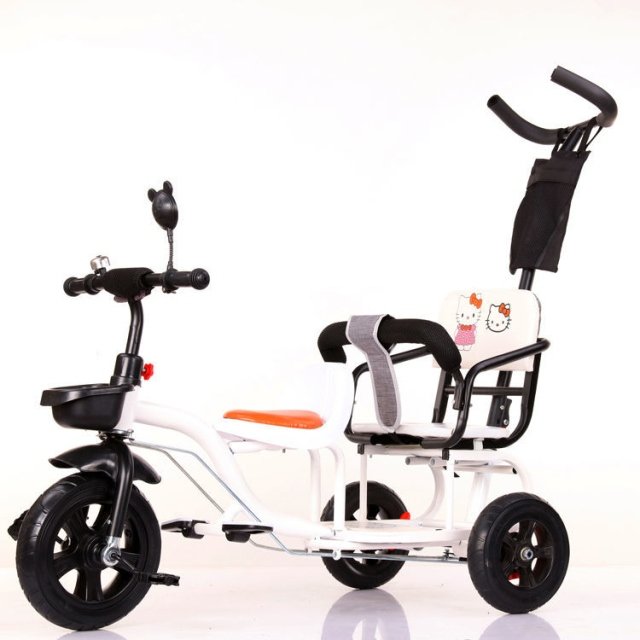 双人儿童三轮车脚踏车双胞胎三轮车带斗推车童车儿童玩具车可坐人