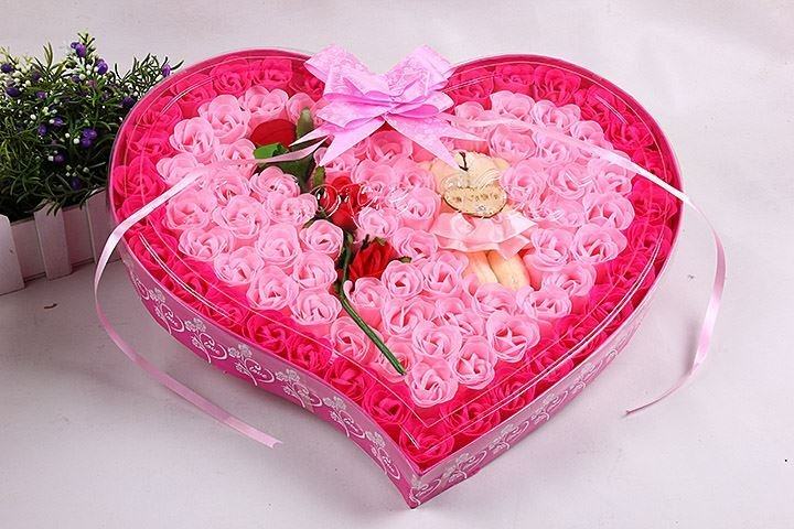 七七情人节礼物玫瑰心形99朵香皂花礼盒花束毕业生日创意送女友