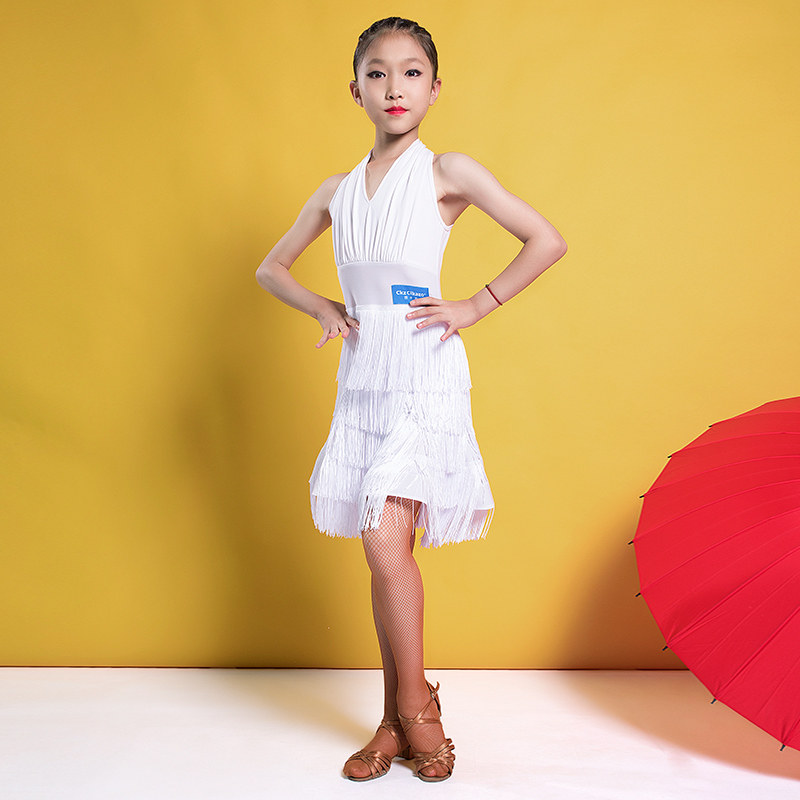 儿童拉丁舞服装女舞蹈比赛演出服分体长袖拉丁舞裙少儿练功服秋