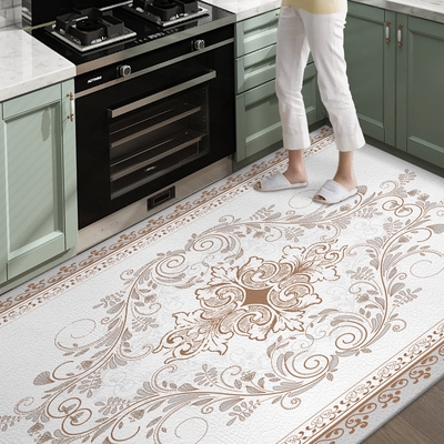 欧式复古厨房地垫满铺pvc防水防油地毯防滑pu皮革脚垫可擦洗免洗