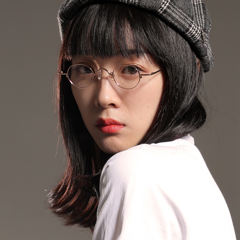超小圆民国风纯钛眼镜框小脸小瞳距女超轻不生锈防过敏近视镜架男