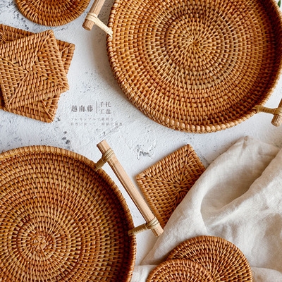 藤托盘茶盘纯手工图片