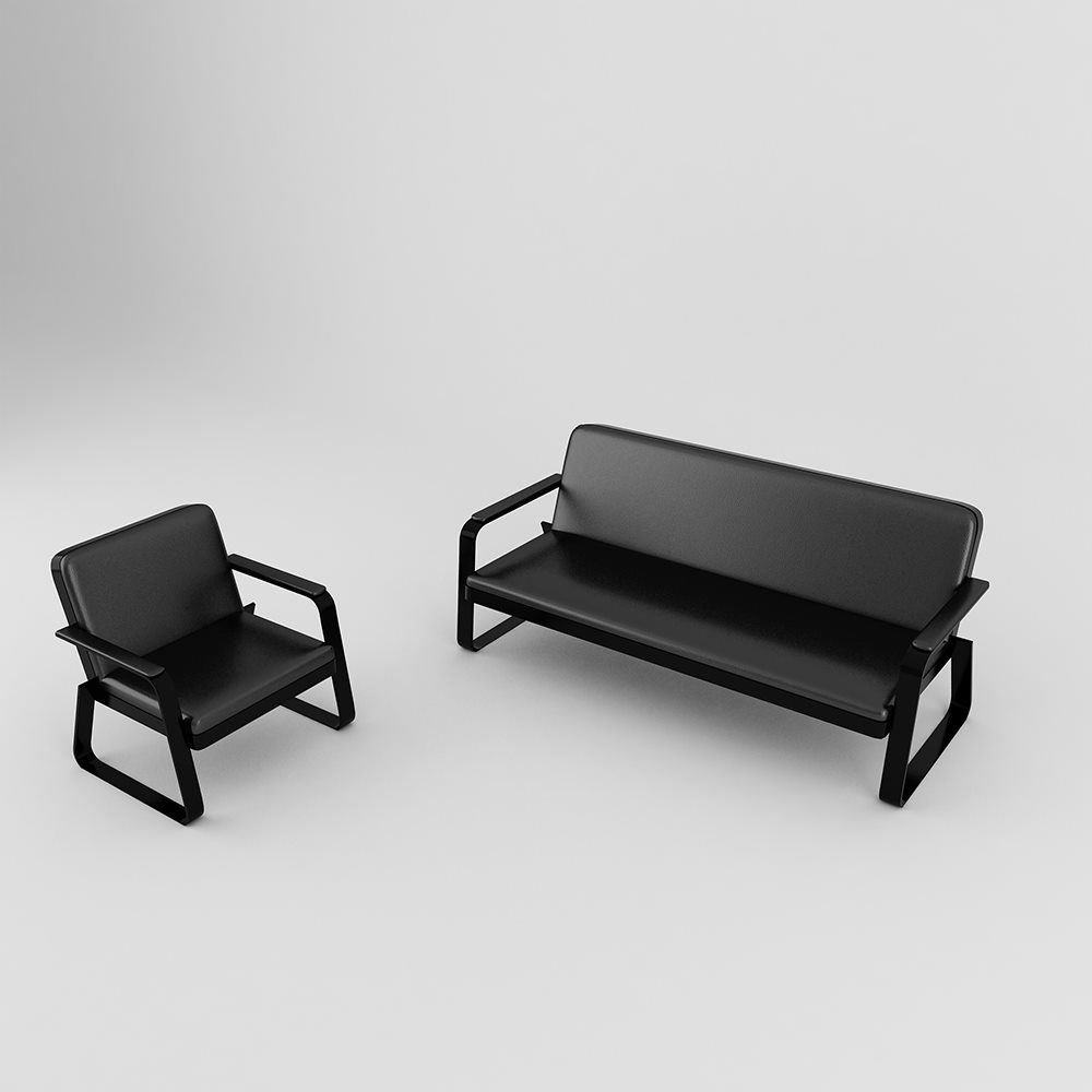 三人新品双人长椅办公沙发简约现代接待室轻奢大厅样s板房休息区