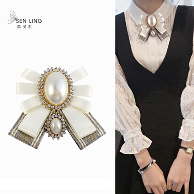 布艺复古珍珠女别针领结古董胸针英伦风大配饰蝴蝶结衬衫学院胸