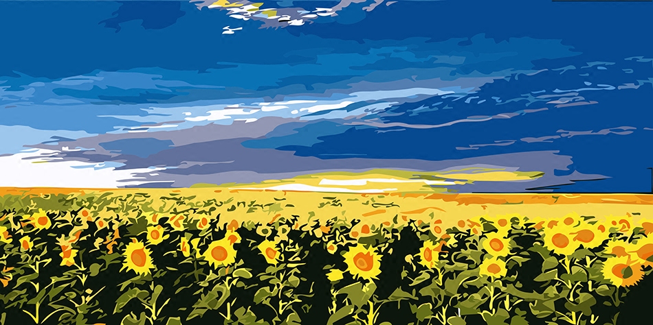 数字油画diy客厅大幅田园风景简单创意填色手绘装饰画 辽阔向日葵