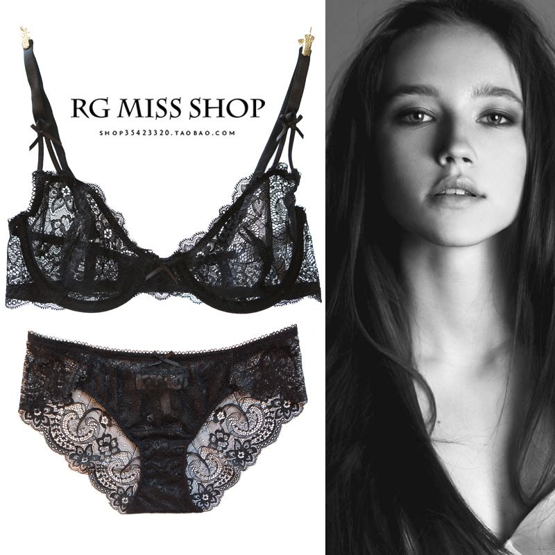 维多利亚性感文胸套装情趣聚拢上托大码维密超薄款蕾丝内衣女夏季