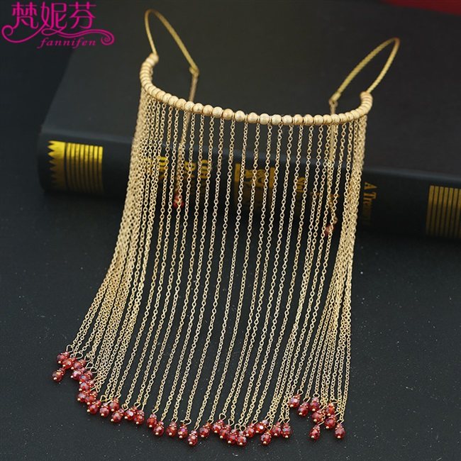 中式超仙新娘古装头饰遮脸流苏复古造型面帘结婚纱拍照秀禾服配饰