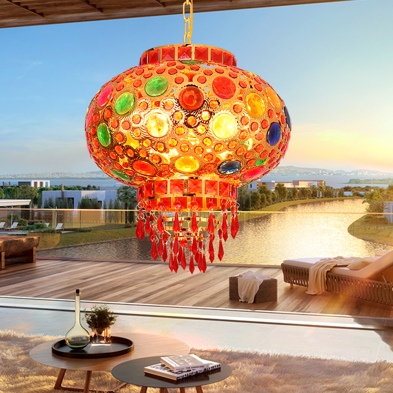 高档大红灯笼新年春节户外装饰阳台结婚庆喜字电动水晶旋转灯笼灯