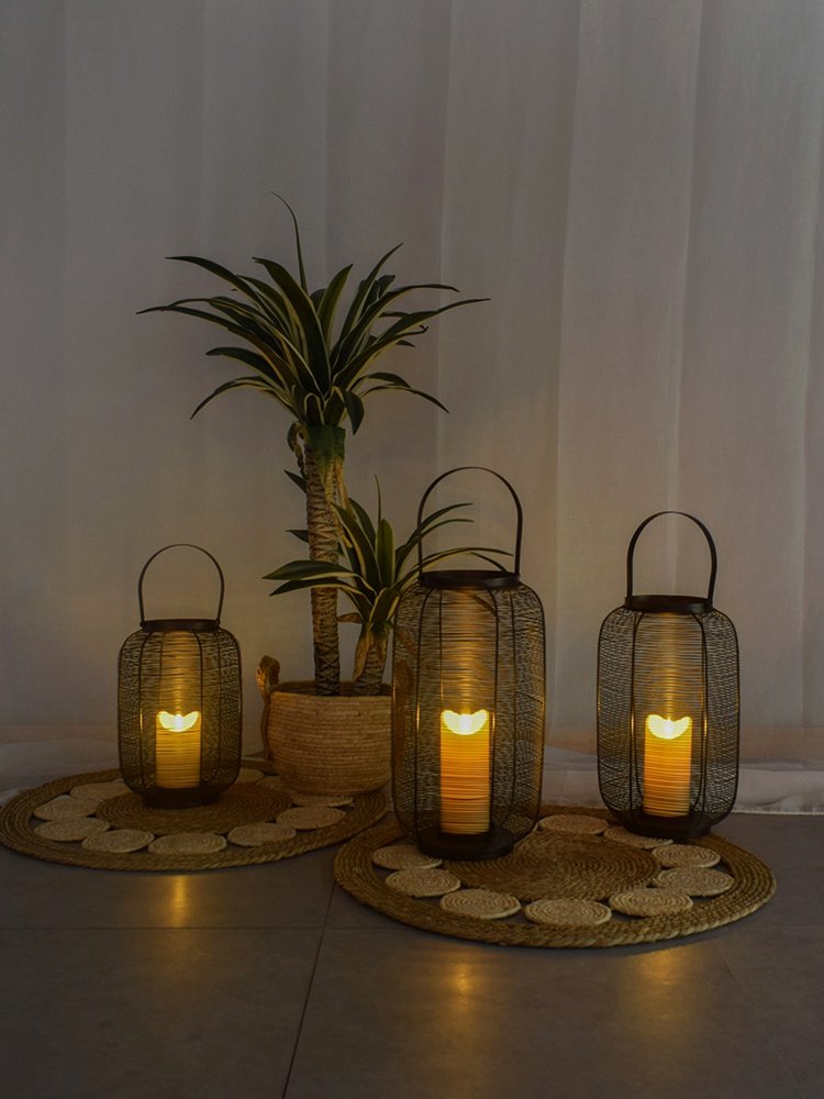 北欧现代铁艺风灯中式简约户外落地烛台家用民宿酒店软装摆件防风