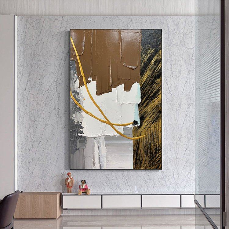 纯手绘油画玄关客厅装饰画轻奢抽象金箔色块挂画现代简约立体壁画