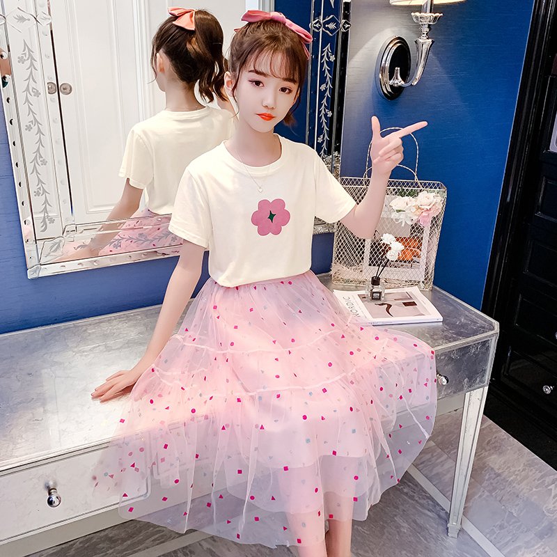 女童套装裙夏装大童5儿童t恤纱裙两件套13岁12小女孩夏季薄款裙子