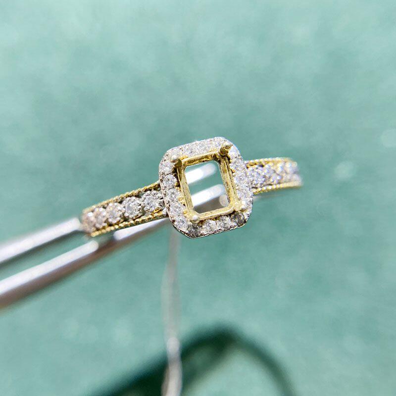 精工戒指托空托s925纯银活口戒托女长方形45mm镶嵌蝴蝶结18k金一