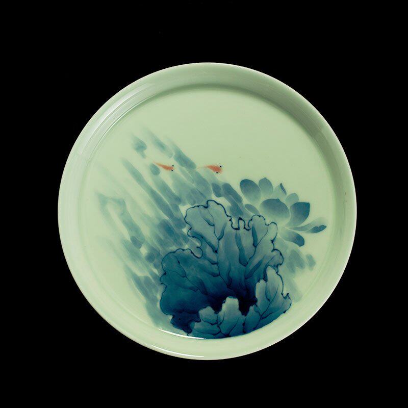 景德镇陶瓷功夫茶具配件气窑全手工釉下彩手绘青花蓄水壶承茶盘