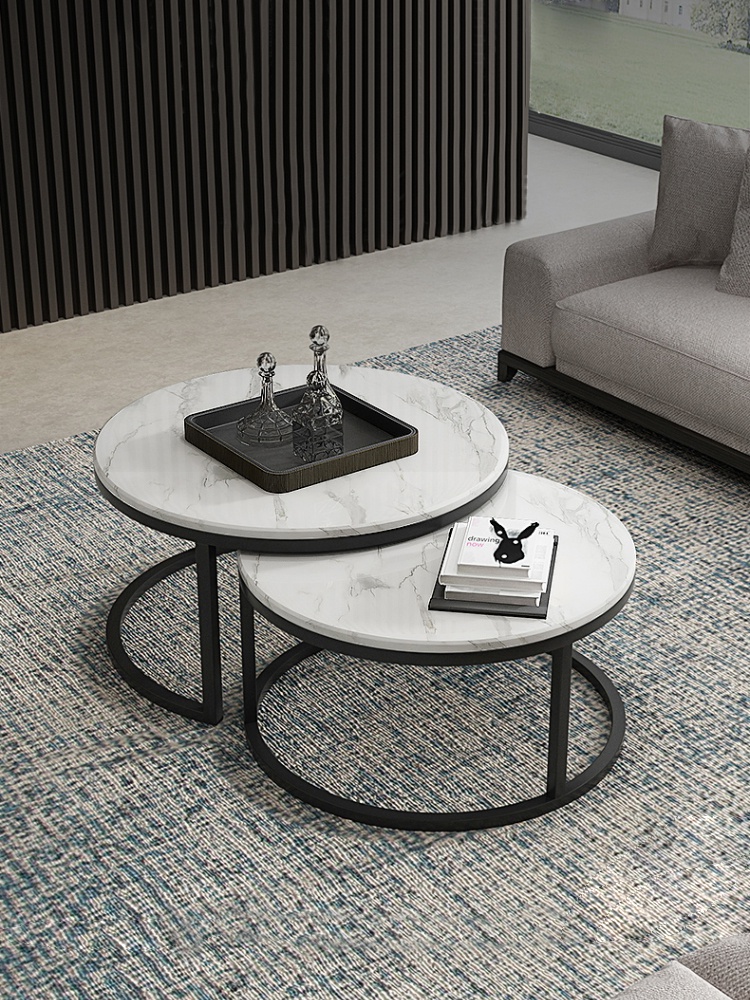 轻奢网红ins大理石茶几北欧简约后现代客厅简易大小圆型高低组合